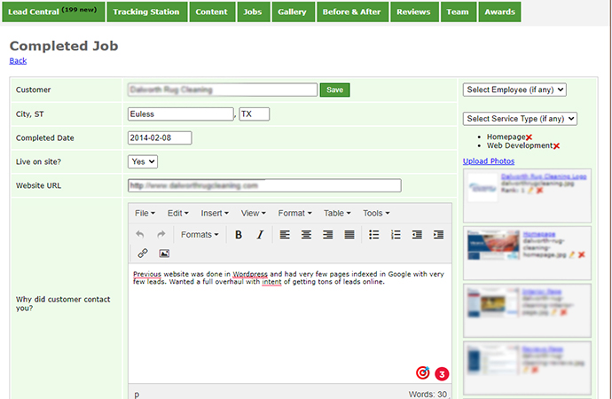 Complected Job Management Screen