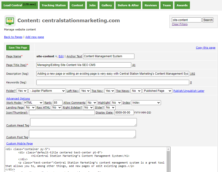 Editing page in CMS